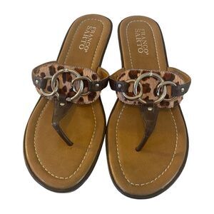 Franco Sarto Brown Wedge Thong Sandals w/ Leopard Print Pony Hair.